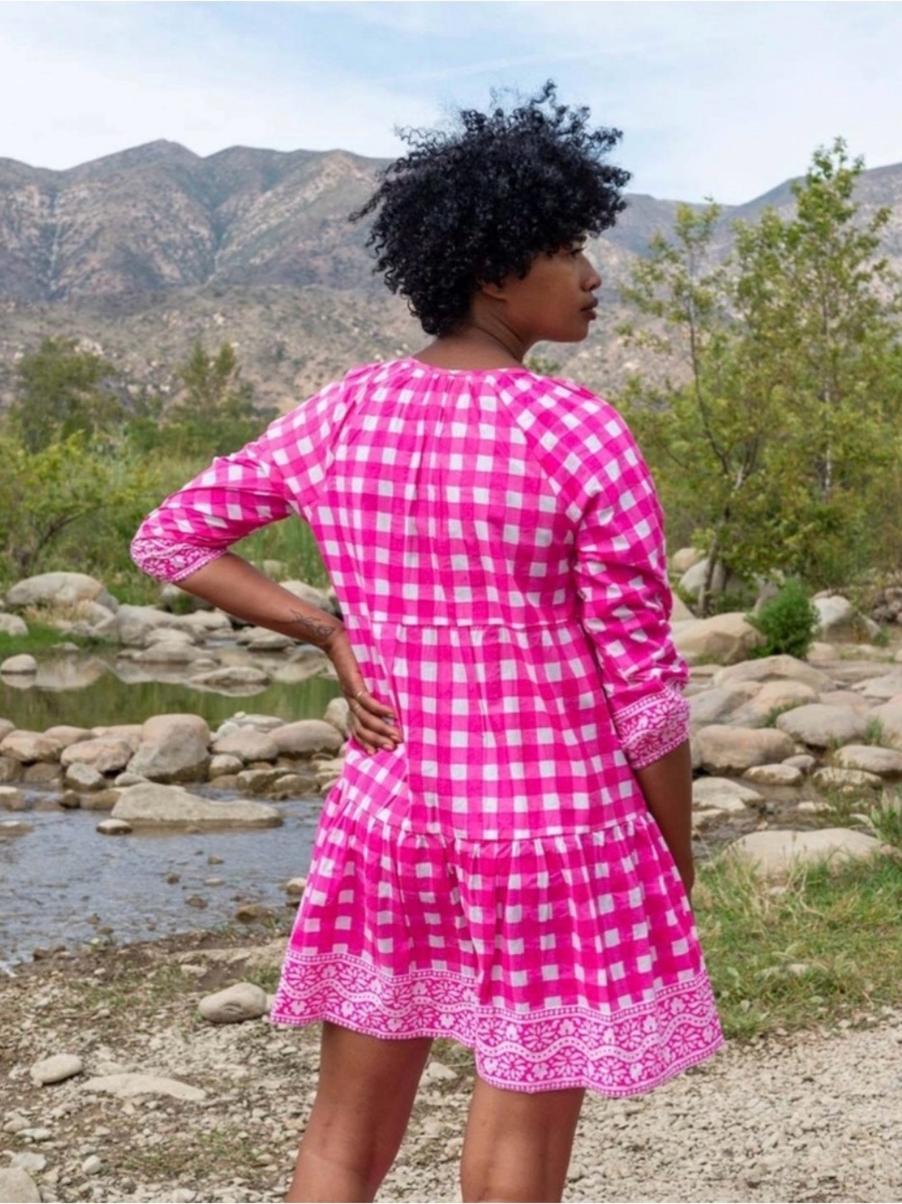 SZ Blockprints Priya Hot Pink Hingham Mini Dress Size Medium - Picture 2 of 8